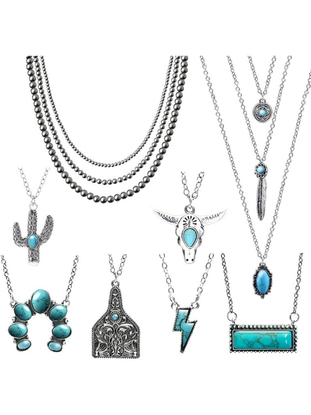 Boho Western Jewelry Set for Women | 8 PCS Cowgirl Necklaces & Turquoise